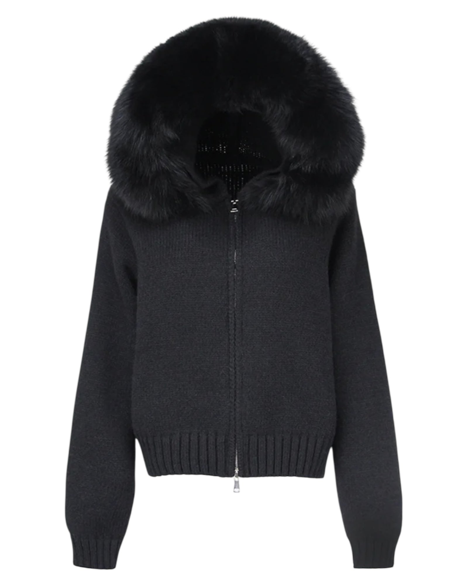 Strickhoodie 'Zip' schwarz