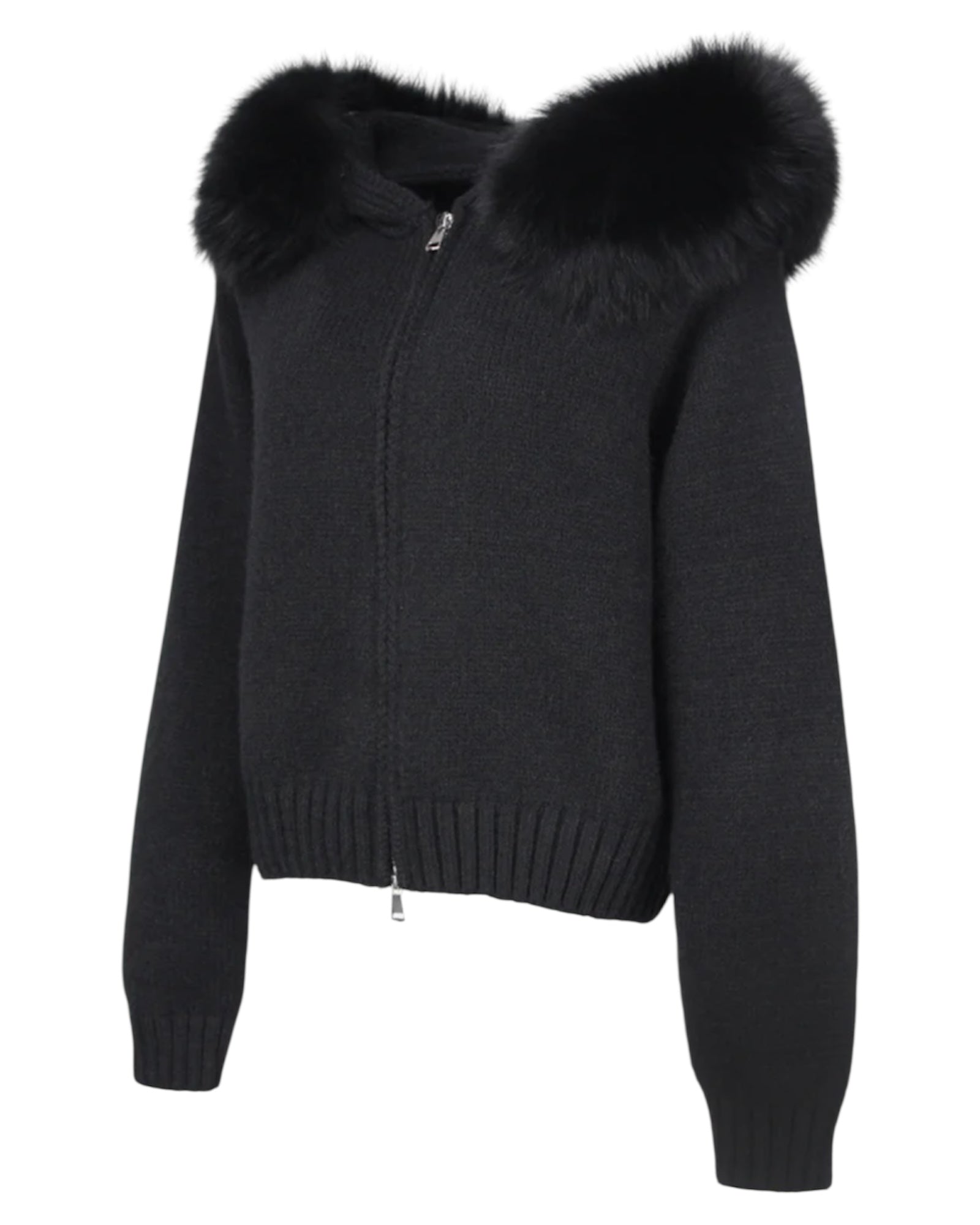 Strickhoodie 'Zip' schwarz