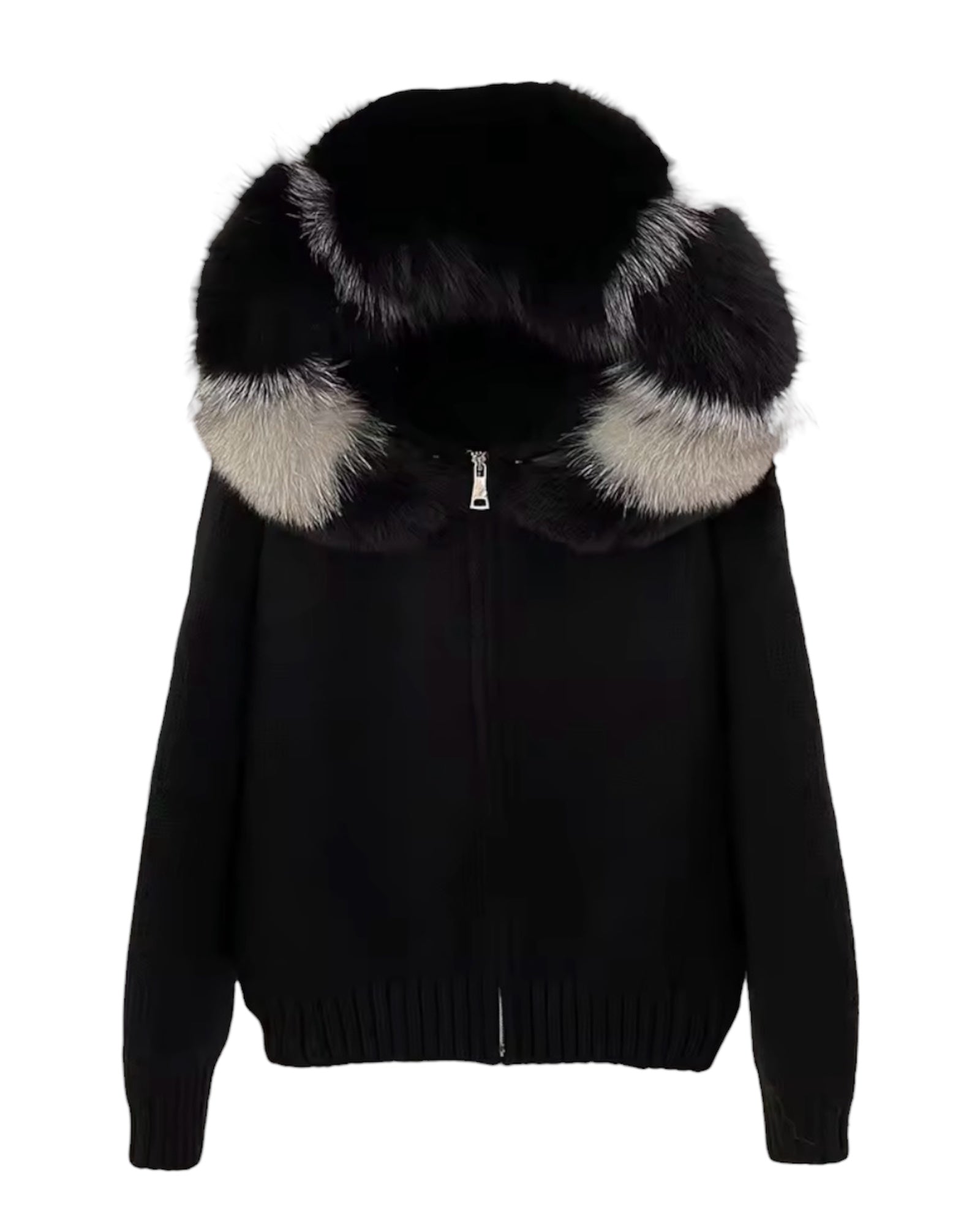 Strickhoodie 'Zip' schwarz/silber