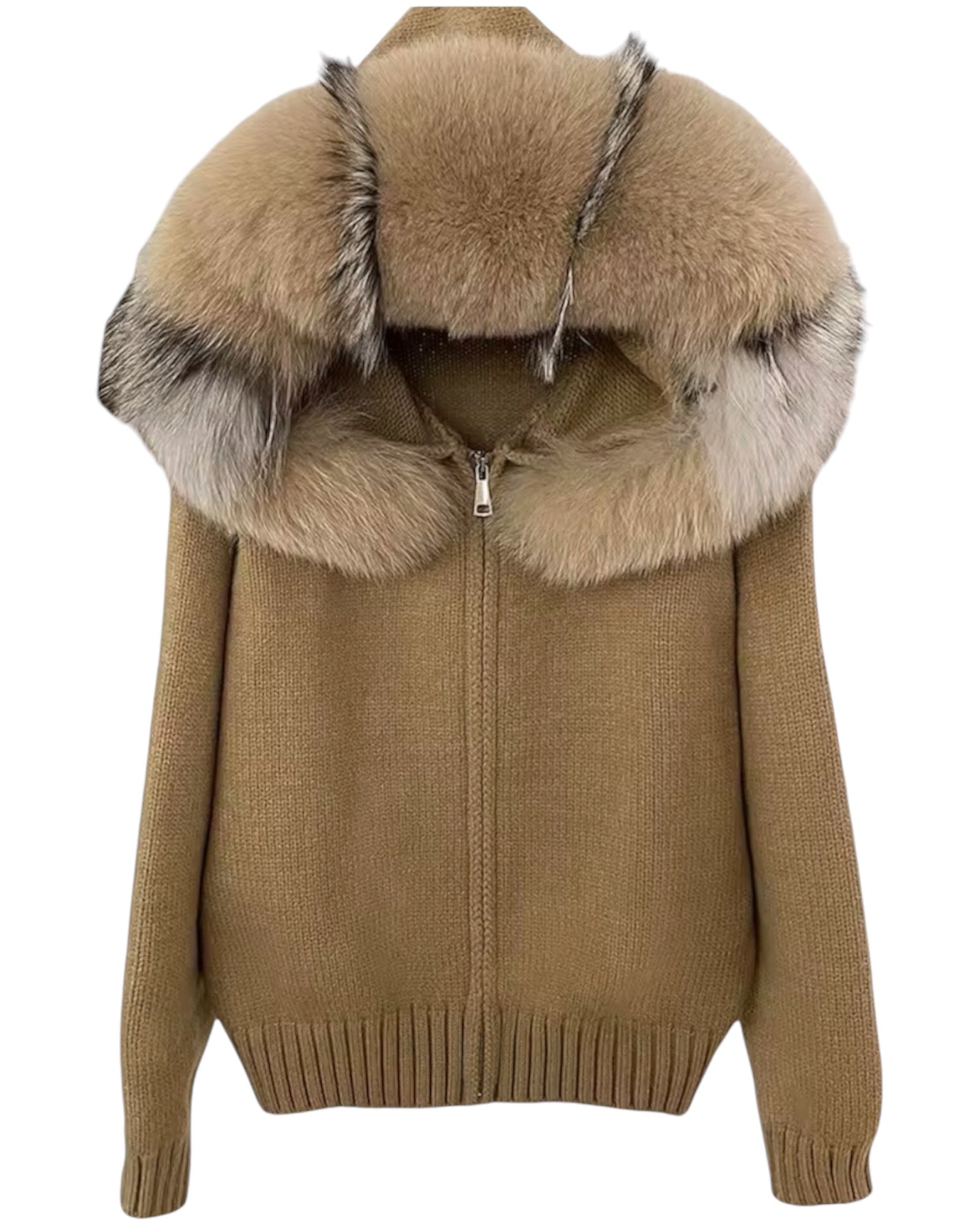 Strickhoodie 'Zip' camel/silber