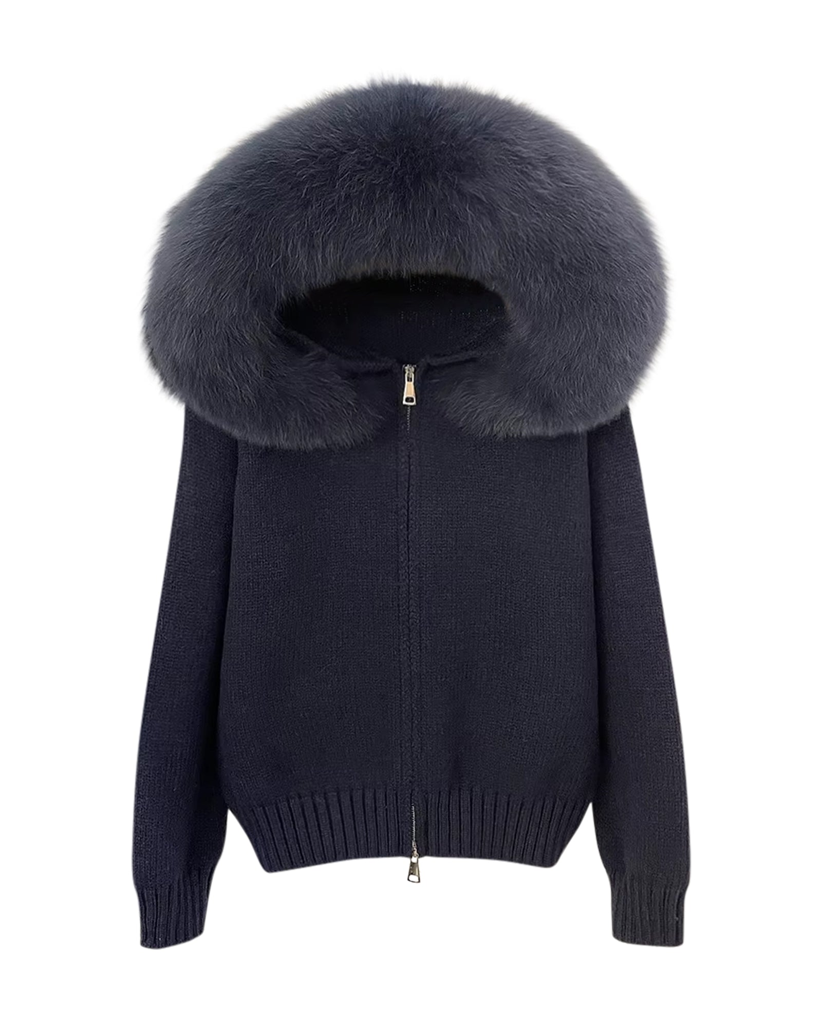 Knitted Hoodie 'Zip' camel/silver