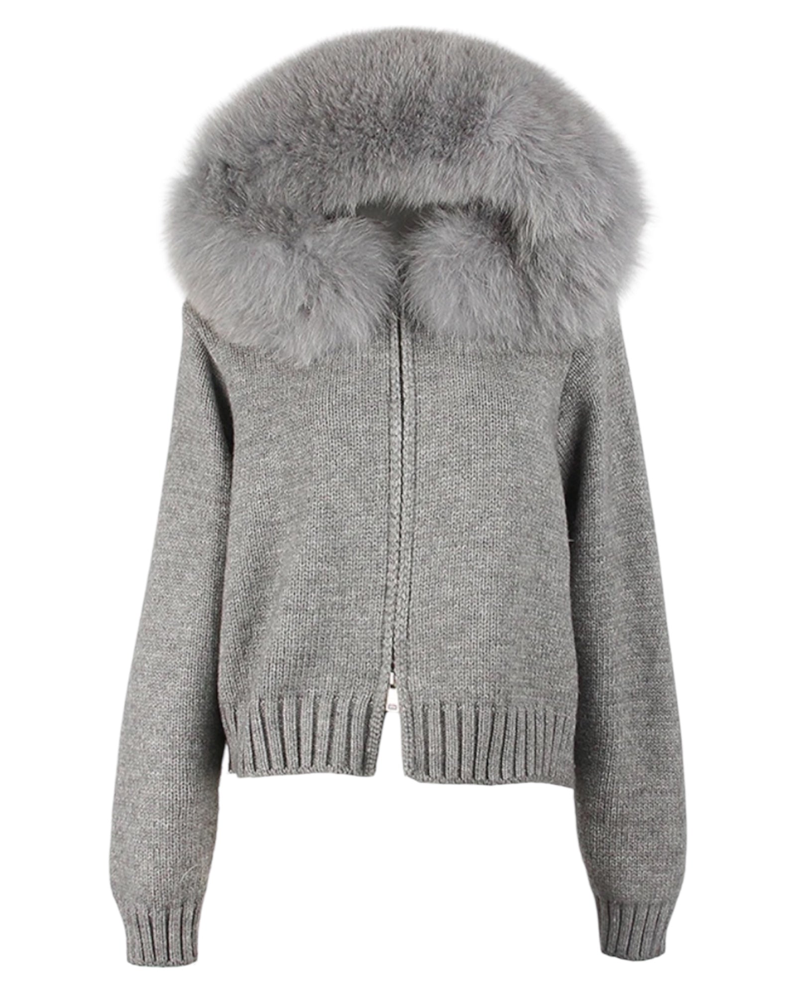 Strickhoodie 'Zip' grau