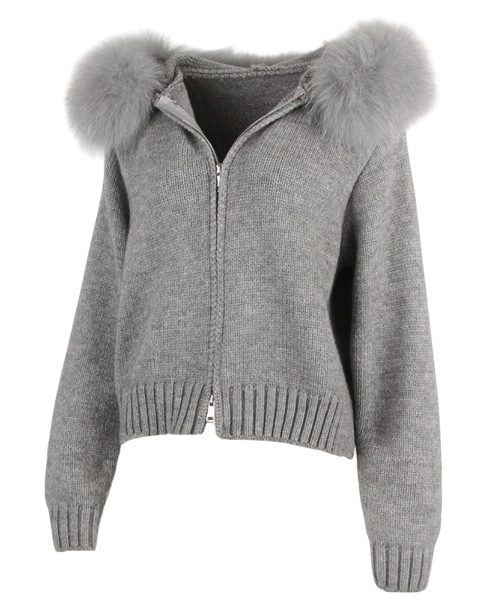 Strickhoodie 'Zip' grau