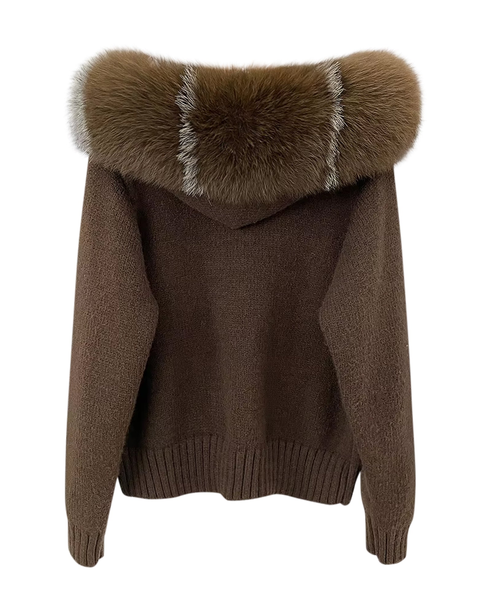 Knitted Hoodie 'Zip' camel/silver